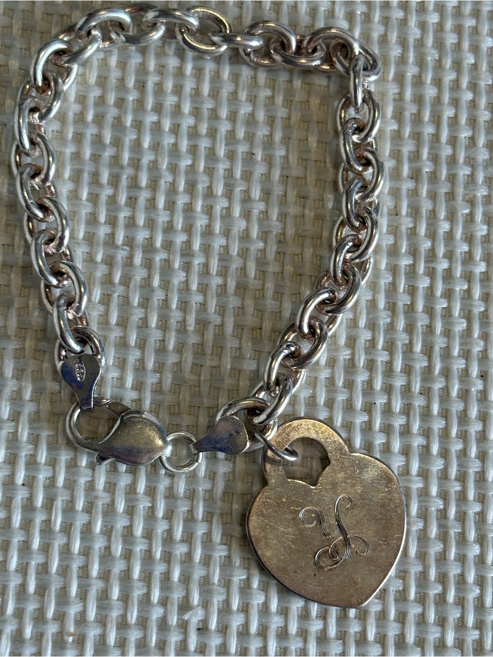 Sterling Silver 925 Thick Chain Bracelet Heart Charm - Picture 3 of 6